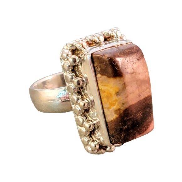 Large Sterling Brown Tan Picture Jasper Statement Ring - Picture 1 of 12